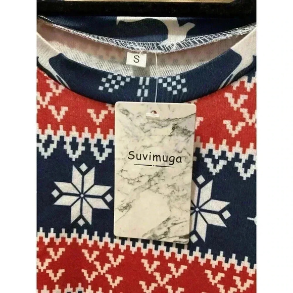 Suvimuga Christmas Sweater Long Sleeve Shirt Navy Red White Small - Picture 3 of 3